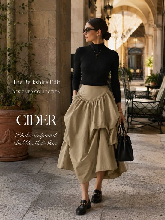 Cider Dresses & Skirts - Cider Khaki Sculptural Bubble Midi Skirt Draped Avant Garde Architectural M NWOT